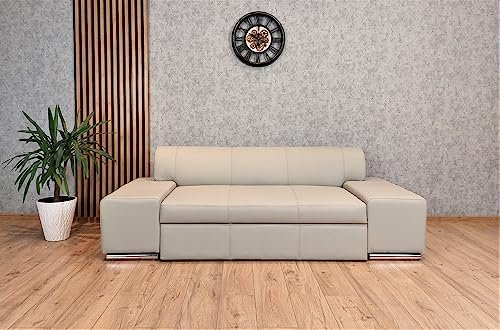 Quattro Meble Hellgraues Echtleder Sofa London FS 220 cm mit Bettfunktion Schlaffunktion Ledersofa Echt Leder Couch Farbauswahl !