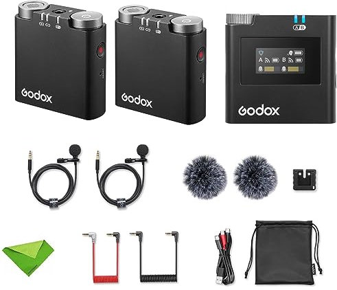 GODOX Virso S M2 Wireless Lavalier Microphone for Sony Cameras, 2.4GHz Microphone 650ft(200m) Range, with Receiver and 2 Transmitter for YouTube Interview Video Podcast Vlog,etc