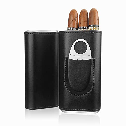 3 Zigarren Set Leder Zigarrenetui mit Cutter Zedernholz ausgekleidet Zigarren Humidor Portable Travel Zigarrenetui Schwarz