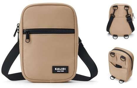 KALIDI Unisex Umhängetasche,Herren & Damen Klein Crossbody Bag Damen Nylon Wasserdichter Herren Schultertasche Handytasche zum Umhängen für Freizeit Reisen Job(Braun)
