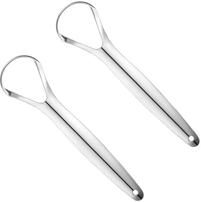 Ryaupy Lot de 2 Grand Gratte Langue en Acier Inoxydable pour Adultes, Nettoyeur De Langue, guérit la Mauvaise haleine, Gratte-Langues pour Une haleine fraîche en Quelques Secondes (Argent)
