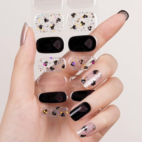 DANNI & TONI Halb ausgehärtete Gel Nagelfolien (Endless Love) Herzförmig bunte Pailletten Valentinstag Glänzend uv Gel Nagelfolie Nageldesign Nagelfolie Selbstklebend Wraps 28 Aufkleber