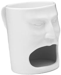 DECHOUS Creative Face Ceramic Mug with Biscuit Holder for Cookies Fun Unique Design Food-Grade Ceramic Coffee Tea Cup for Breakfast Party and Gifts White