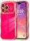 ZTOFERA Compatible with iPhone 14 Pro Max Case for Girls Women, Cute Curly Wave Frame Shape Soft Silicone Case with Love Heart Pattern Camera Protection Golden Edging Shockproof Cover, Hot Pink