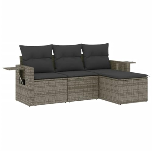 vidaXL Garten Sofagarnitur mit Kissen 4-TLG., Gartenmöbel Gartengarnitur, Sitzgruppe Sitzgarnitur, Lounge Sofa Garnitur Terrasse, Grau Poly Rattan