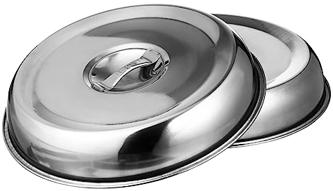 WOONEKY 2pcs Stainless Steel Food Cover Dish Hood for Steaks Grill Protective Cloche for Even Cooking for Indoor Outdoor Use for Cookouts Serving