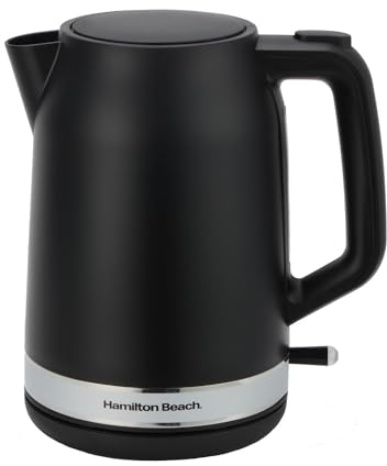 Hamilton Beach Electric Kettle, Ella, 1.7L, Boil Dry Protection, Auto Shut Off, Detachable Filter, Lift & Grip Handle, Push Button Lid, Water Level Window, UK Strix Technology, Matte Black - HBK3045MB