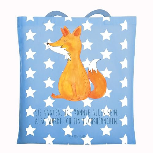 Mr. & Mrs. Panda Shopping Tasche Einhorn Fuchs - Geschenk, Jutetasche, Schultasche, Tote Bag, Füchse, Unicorn, Einhörner, Fuchshörnchen, Baumwolltasche, Beutel, Unicorns