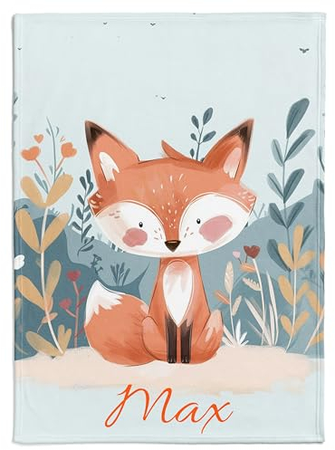 Pictogogo Personalisierte Babydecke mit Namen und Datum - Kuschelige Meilensteindecke aus Minky-Fleece, Ideal als Geburtsgeschenk (Fuchs)