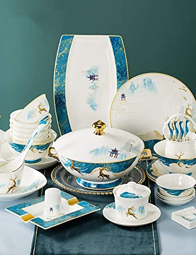Dinner Plate Luxurious Dinner Set for Party or Wgifts, 42-128 Piece Bchina Porcelain Dinnerware Set, Service for 6-20, Porcelain Dinner Set with Fish Plate, Dessert Plate, Cereal Bowl/88Pcs (128pcs)