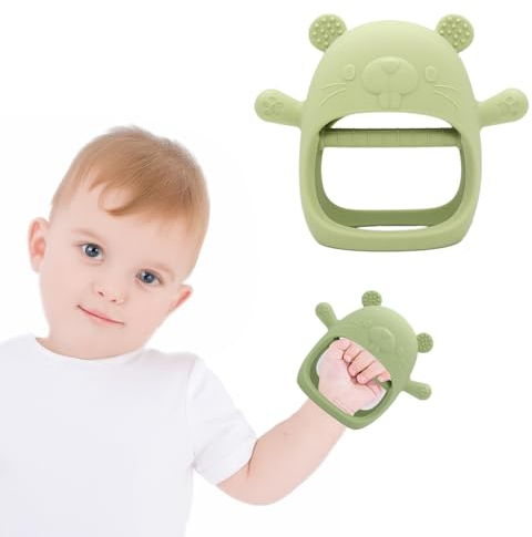 Jouets de Dentition en Silicone pour Bébé | Gant et Anneaux Réfrigérants pour Soulager les Douleurs | Grignoteuse (Vert)