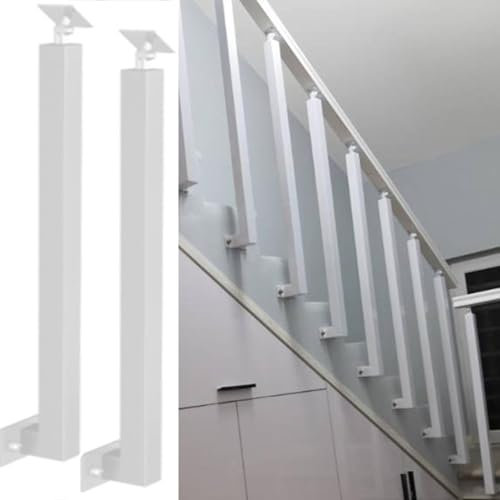 Professionelle seitlich montierte Treppenspindelsäule, weiß, 85 cm/90 cm/95 cm/100 cm hohe quadratische Handlauf-Geländersäule mit Flacher und Verstellbarer 270°-Winkelhalterung, p