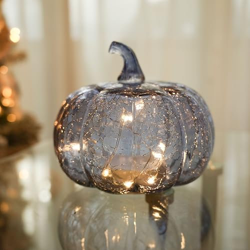 hvfun Indigoblaues Rissglas Kürbis Licht mit LED Timer – Flackerndes und Twinkle-Effekt Kürbislaterne für Halloween, Erntedankfest und Herbst Dekoration – Tischdeko, Fensterdeko, Batteriebetrieben