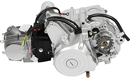 125cc Engine Motor Kit Semi Auto Electric Start 3+1 Reverse 4 Takt Motor Halbautomatisch ATV Motor Go Kart Einzylinder Motor Luftgekühlt Elektrischer Start mit Verkabelung + Luftfilter + Kettenkasten