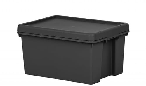 16L Heavy Duty Storage Boxes with Lids, 100% Recycled Plastic, Stackable Nestable Durable Strong Lid snaps into place and features holes to add tie-wraps for added security for Home & Office Storage