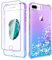 Pilaru Lovely Glitter Case for iPhone 8 Plus/7 Plus, iPhone 6s Plus/6 Plus Clear Liquid Heart Glitter Soft TPU Cover Transparent Girly Protective Phone Case for iPhone 8 Plus,Purple/Teal