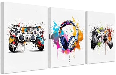 BONJUME Gaming Poster mit Rahmen, 3 Stück Jugendzimmer Bilder Gaming Bilder Mit Poster Rahmen Wandbilder Set Wohnzimmer Schlafzimmer Spielzimmer Kinderzimmer Geschenk Kunstdrucke Dekor - 30×40cm
