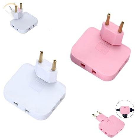Pack 2 Ladrón Enchufe Plano múltiple de Pared en Color Blanco y Rosa de 3 Tomas con Cabezal Giratorio 180º. Color Regleta Enchufe Adaptador Europeo y Americano.