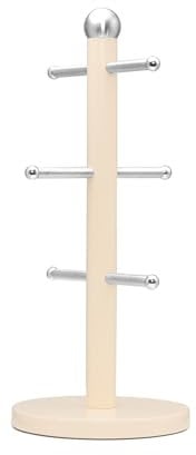 Innoteck Essentials Mug Tree - Stainless Steel Cream Colour Coated Cup Stand - With Six Hooks - Display Stand for Kitchen - Mug Hanging Rack with Anti-Slip and Weighted Base - Storage Unit
