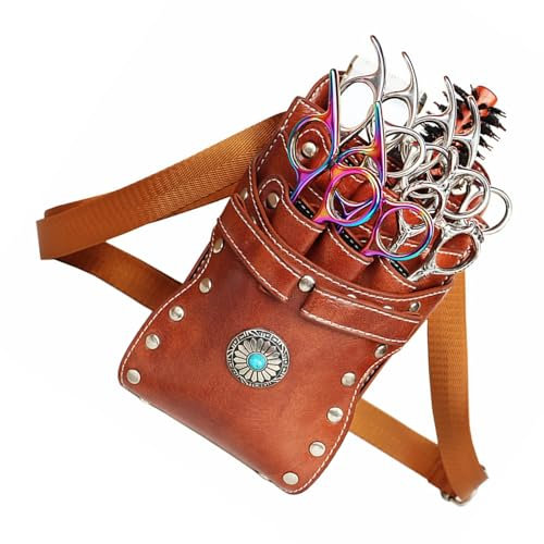 ZASCHMOY Friseur Hüfttasche, Retro Friseur Scherentasche, Scheren Holster, Friseurtasche Werkzeugtasche Haustier Groomer Scheren Tasche für Salon (Kaffee)