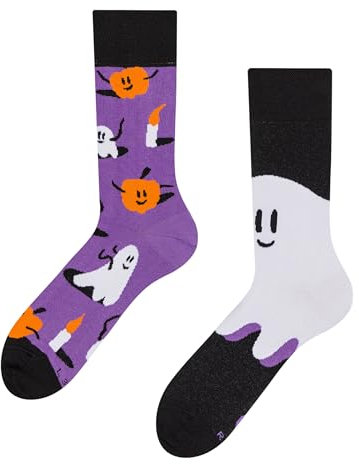 Dedoles Calzini Unisex Donna Uomo & Bambini Calze Cotone con tanti Design divertenti sinistra destra diversi, colore: Viola, disegno: Fantasmi e zucche, taglia: 43-46