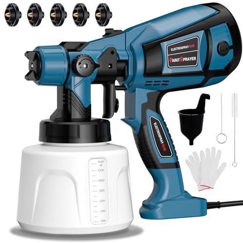 800W Pistola per Verniciare, HVLP Pistola a Spruzzo per Verniciare con Contenitore da 1400ml, Spruzzatore di Vernice per Recinzione con 5 Ugelli e 3 Modalità per Mobili, Interni ed Esterni Casa