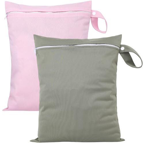ZephyrCraft 2 Stück Wasserdichter Wet bag 40x30 cm, Wiederverwendbare Wäschebeutel für Reise & Waschmaschine mit Reißverschluss, Wäschesack für Badeanzüge, Sportkleidung, Windeln（Grau/Rosa）