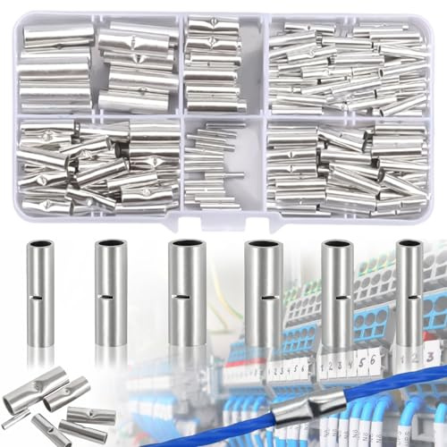 Liekadijiae 200 Pezzi Connettori Testa-Testa Non Isolati, Kit Connettori Capicorda Elettrici, Capicorda Elettrici Testa Non Isolati, Connettori di Testa non Isolati con Testa a Tubo Termorestringente