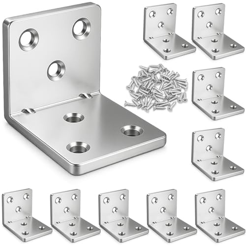 Xyxu 10 Heavy Duty Corner Angle L Sleeper Brackets for Wood 40x40x40x3mm | Metal 90 Degree Right Angle L Brackets for Wood, 3mm Thick Galvanised Steel L Shaped Bracket for DIY, Home Repair & 60 Screws