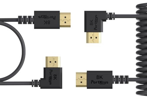 Portkeys 8K Cavi HDMI Set da 2, 3,6 mm Rame Puro 48 Gbps HDMI 2.1 Full PIN 8K@60Hz 4K@240Hz HDMI A a A Spiralato per PS5 Apple TV Proiettore Sony A7SIII Canon C300, (1m e 30cm Set da 2)