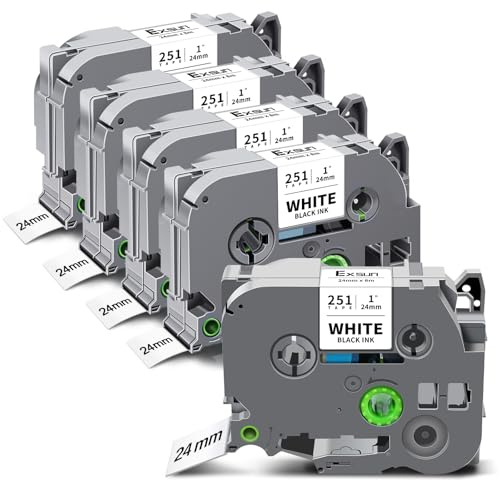 Exsun 5 Pack Kompatibel TZe-251 TZe251 Tzc251 TZ-251 für Brother TZe 24mm Schriftband mit Brother Ptouch E550W P710BT D610BT D600VP P700 P750W 2430 2730 Cube Schwarz auf Weiß 24mm x 8m