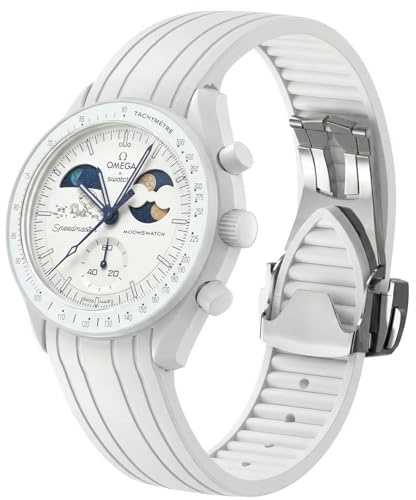 REBANDACE Armband für Omega X Swatch MoonSwatch 20 mm, Faltschnalle, mattes Finish, kompatibel mit Omega Swatch Moonswatch Speedmaster, gebogen, keine Lücken, Ersatzband für Damen und Herren
