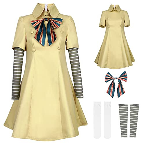Solorass Megan Cosplay Kostüm Kinder, M3gan Kostüm Mädchen Horrorpuppe Outfit Killer Schuluniform Verkleidung Halloween Accessoires Socken Krawatte Cosplay Karneval für Mädchen 3-12 Jahre (1, 140)