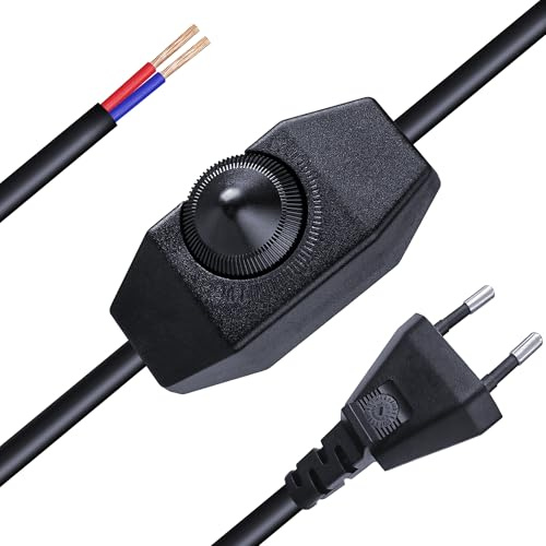 Cordon d'extension Noir avec Interrupteur variateur Rotatif, 1,5 m 1,2 A 220V - 240V 100 W, Cordon de Lampe avec Interrupteur, Compatible avec Les Ampoules LED, halogènes et incandescents gradables
