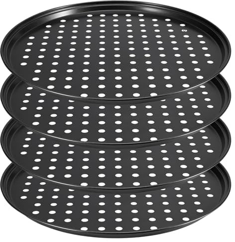 YancLife 4 Pack Pizza Tray - 10 Inch Non Stick Pans, Perforated Baking Tray for Oven, Pizza Pans with Holes for Baking Pan Home Kitchen, Round Baking Pan Set, Fridge, Oven and Dishwasher Safe - Black