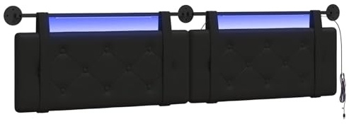 vidaXL Hängendes Kopfteil Mit LED Licht Schwarz Kunstleder, Elegantes Schlafzimmermöbel, rechteckige Wandkopflehne, gepolsterte Rückenlehne, zeitgemäßes Design