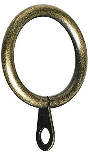 Merriway BH05946 (8 Pcs) Metal Curtain Drapery Pole Rod Rings with Fixed Eye, Inner Dia.45mm (1.3/4 inch) Outer Diameter 50mm (2 inch) Antique Brassed - Pack of 8 Pieces
