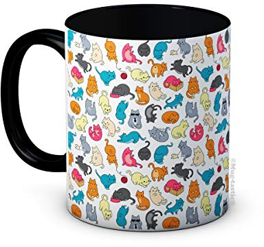 Tasse à café en céramique avec motif chats et chatons pour les amoureux des chats (noir)