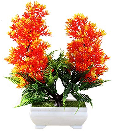 Flikool Mini Künstliche Bäume mit Topf Kunstbäume Kunstpflanzen im Pot Künstliche Pflanzen Dekoartikel Ornamente Kunstblumen Künstliche Blumen Gefälschte Topfpflanzen Bonsai - Orange