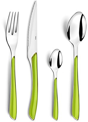 Amefa Brillo Cubertería de 32 Piezas – Estuche para 8 Personas, Acero Inoxidable 18 0 Bi inyección plástico, Verde anís