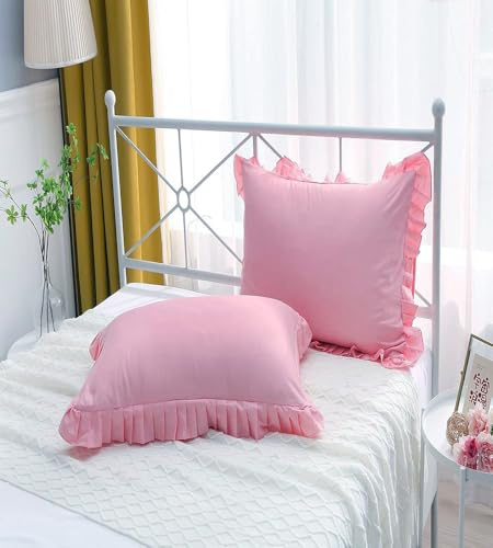Rose Plissée Dentelle Taie de Coussin Taie d 'Oreiller en Coton Pur Pillowcases 45x45CM Lot de 2 Pli Oreiller Couvre