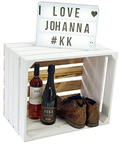 Kistenkolli Altes Land Holzkiste Paula Weiss mit geflammten Boden 50x40x30cm Aufbewahrungsbox Regalkiste Apfelkisten Weinkisten Schuhregal Bücherregal Kleiderschrank (Paula weiß OHNE)
