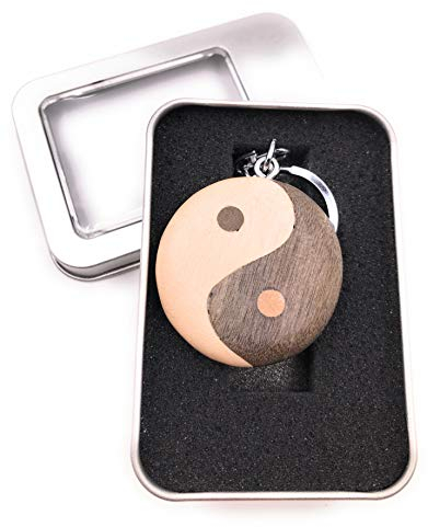 Onwomania Porte-clés en bois Ying Yang Balance Yoga Symbole Balance Pendentif Dans une boîte cadeau