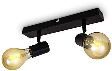 B.K.Licht Plafonnier/applique murale, spot bar design rétro, 2 spots orientables & pivotants, luminaire plafond vintage noir, douilles E27, 60 Watt max, ampoules non fournies