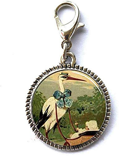 Handgefertigter feiner Storch- und Babywagen-Schmuck, Geschenk für Freunde, Armband, Anhänger, Reißverschluss-Anhänger mit Karabinerverschluss, Kunstfoto, Reißverschluss