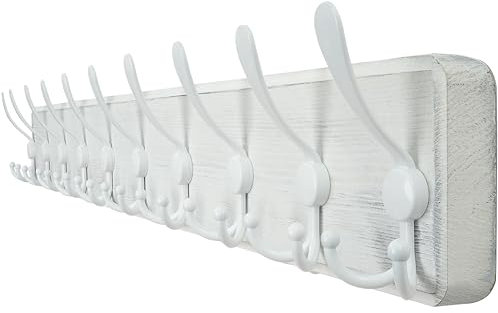 WEBI Garderobenleiste,98cm Lang Garderobenhaken mit 10 Dreifachhaken,Wandgarderobe Holz,Kleiderhaken Wand,Hakenleiste Garderobe,Jackenhalter Wand für Mäntel,Jacken,Weiß