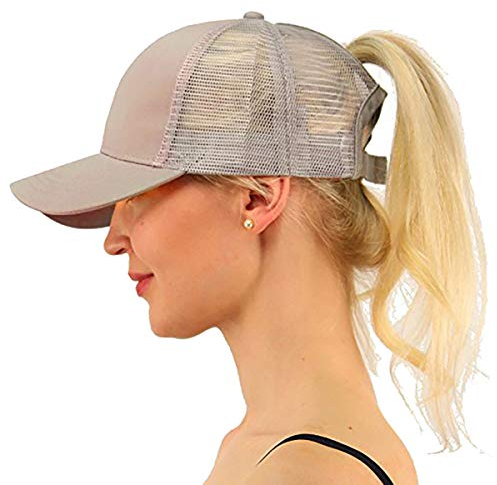 WELROG Dame Baseball Kappe Hip-Hop-Hut Verstellbar Baumwolle Pferdeschwanz Cap (Khaki)