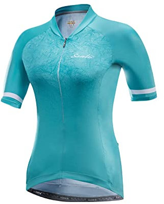 Santic Radtrikot Damen Kurzarm Fahrradtrikot Damen Fahrradshirt Radshirt Kurzarm Sommer mit Taschen Blau EU L