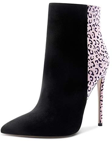 Castamere Polacchine Donna Stivali Cerniera Tacco a Spillo 12CM Nero Leopardo Scamosciato Scarpe EU 37.5