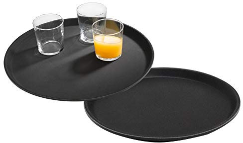 APS Juego de 2 Tray Gastro, bandejas Negras para Servir, bandejas de PRFV con Superficie Antideslizante, Ø 40,5 x Altura 2 cm, Negro